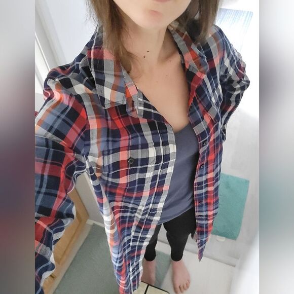 Universal Thread S Long-Sleeved Blue & Red Plaid Button-Down Flannel ShirtDress - Picture 8 of 9